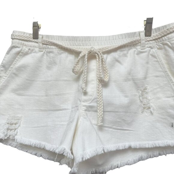 AERIE Shorts Size Large Ivory Cream Elastic Waist Distressed New Imperfect - Picture 4 of 12